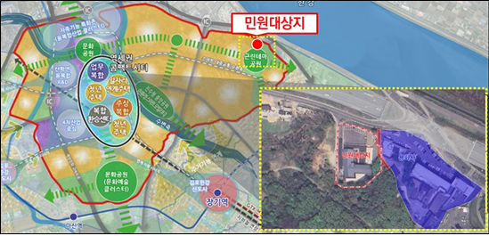김포한강2 신도시(콤팩트시티) 구역계와 민원대상지. 토지 소유자 제공
