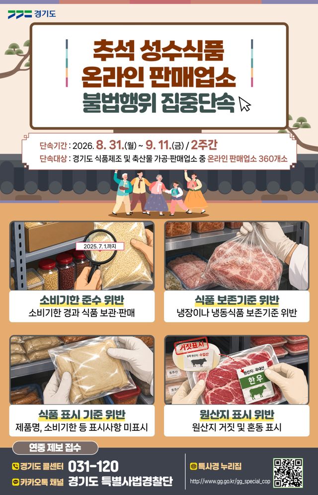추석 성수식품 온라인 판매업소 불법행위 집중 단속 이미지. 경기도 제공