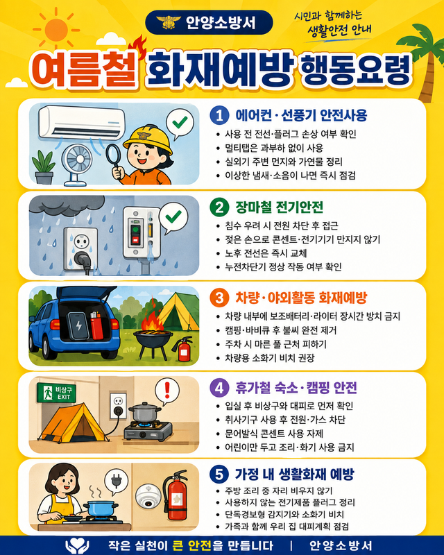 안양소방서 여름철 냉방기·캠핑용품 화재 예방 수칙 안내. 안양소방서 제공