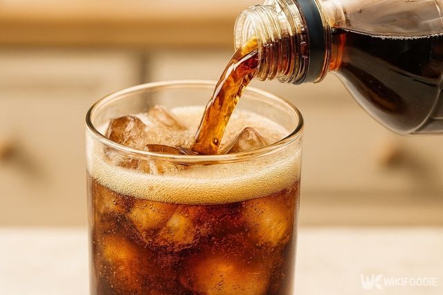 얼음이 담긴 유리컵에 콜라를 따르고 있다. / 위키푸디