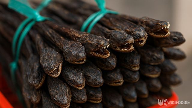 붉은 바구니에 말린 개소겡이 묶여 쌓여 있다. / 위키푸디