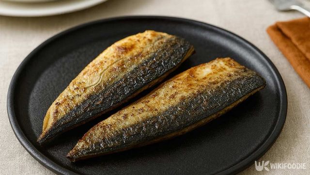 노릇하게 구워진 고등어가 접시 위에 올려져 있다. / 위키푸디