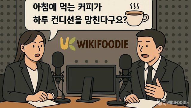 아침에 바로 커피를 마시면 안되는 이유에 대해서 대화를 나누고 있다. / 위키푸디