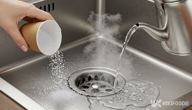 소금과 뜨거운 물을 배수구에 뿌린 자료 사진. / 위키푸디