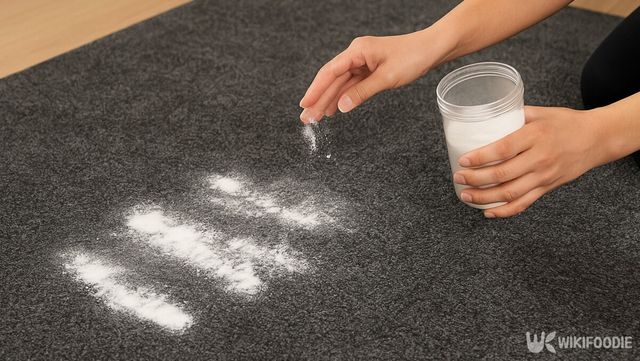 카펫 위에 베이킹소다를 고루 뿌리고 있다. / 위키푸디