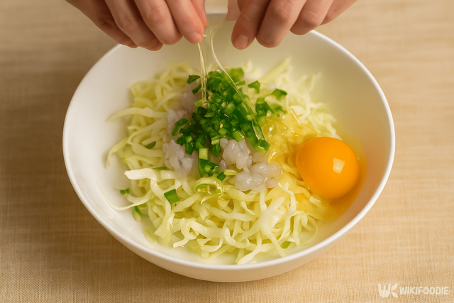 양배추 라이스페이퍼 구이 만든느 자료 사진. / 위키푸디