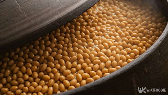 된장을 만들기 위해 콩을 솥에 푹 삶고 있다. / 위키푸디