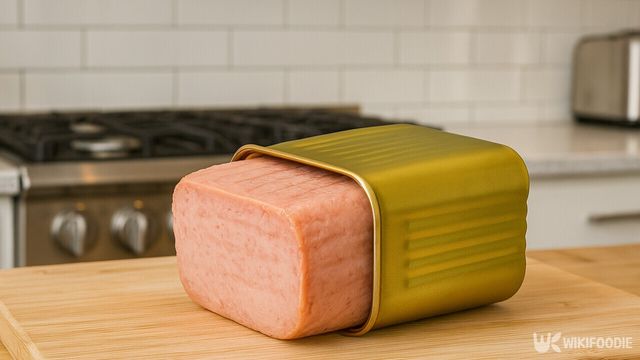 통조림 햄이 용기에서 꺼낸 상태로 놓여 있다. / 위키푸디