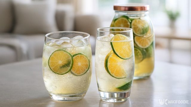 초록빛 감귤을 넣어 만든 에이드가 유리잔에 담겨 있다. / 위키푸디