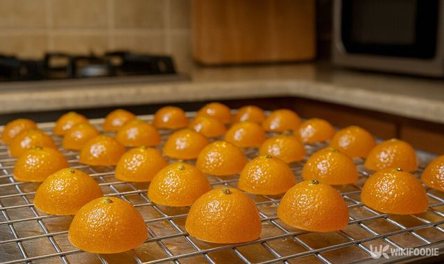 금귤 정과를 실온에서 말리고 있다. / 위키푸디