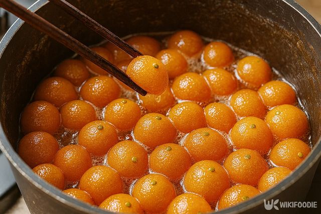 금귤이 담긴 냄비에 설탕과 물을 넣고 끓이고 있다. / 위키푸디