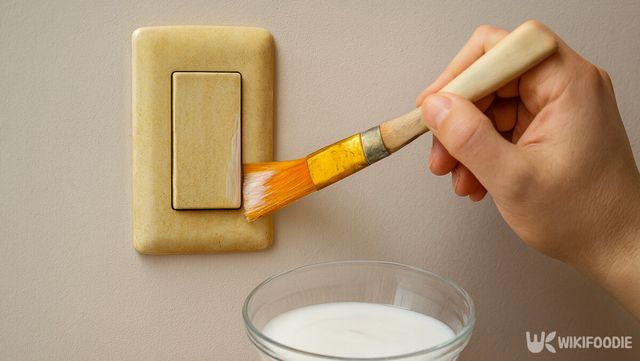 노랗게 뜬 스위치 커버 표면에 산화제를 붓으로 바르는 모습이다. / 위키푸디