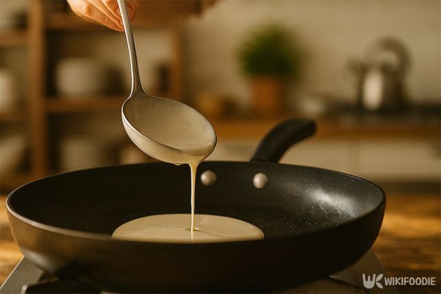 프라이팬에 반죽을 펼치고 있다. / 위키푸디