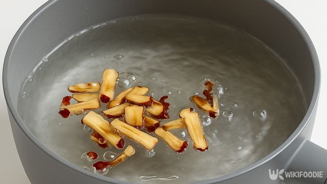 끓는 물에 손질한 대추 씨를 넣어 우려내는 과정이다. / 위키푸디