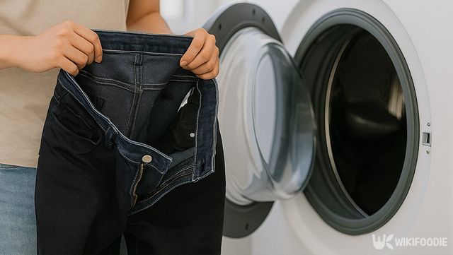 세탁기에서 세탁이 끝난 청바지를 꺼내고 있다. / 위키푸디