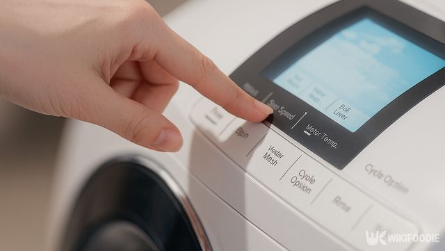 세탁기 조작 버튼에서 세탁 코스를 설정하고 있다. / 위키푸디