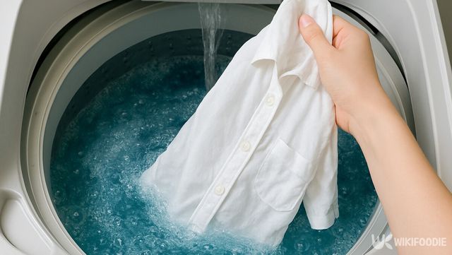 세탁기 안에서 흰옷을 들어 올리고 있다. / 위키푸디