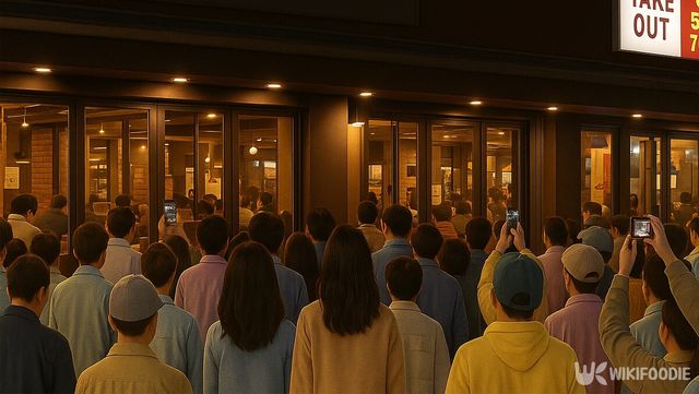 세 총수의 ‘치맥 회동’을 보기 위해 사람들이 매장 앞에 몰려들었다.&nbsp;해당 이미지는 기사 이해를 돕기 위해 AI로 재연하였습니다. / 위키푸디