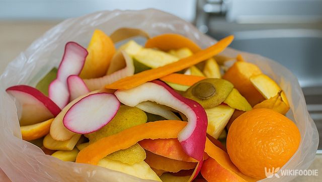 봉투에 과일과 채소 껍질이 모여 있다. / 위키푸디