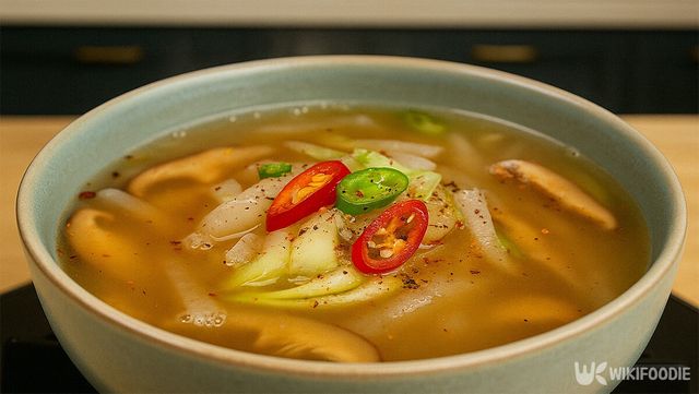 소고기 없이 끓인 담백한 표고버섯뭇국. / 위키푸디