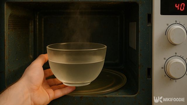 전자레인지 안에 소주와 물이 담긴 그릇을 넣는 모습이다. / 위키푸디