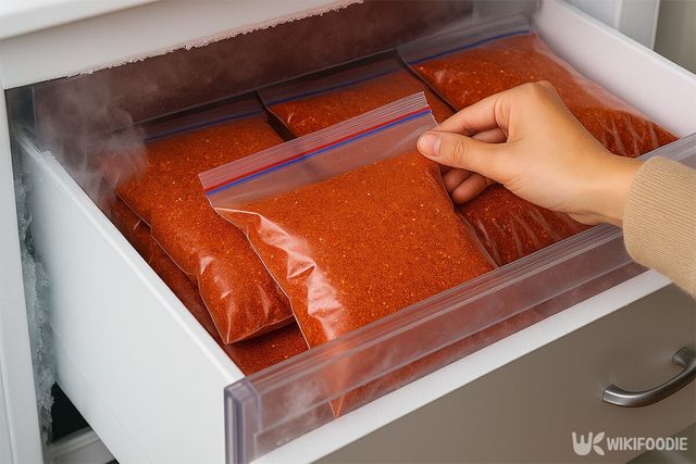 냉동실에 고춧가루를 넣고 있다. / 위키푸디