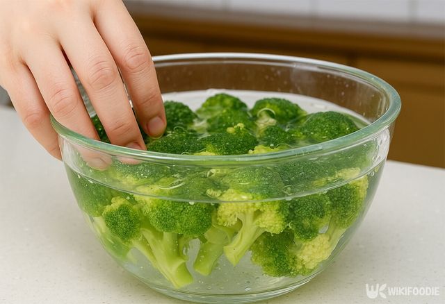 브로콜리의 불순물을 제거하고 있다. / 위키푸디