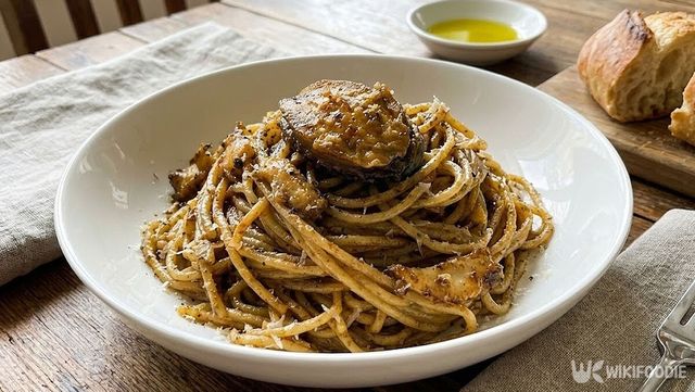 전복 파스타가 접시에 놓여 있다. / 위키푸디