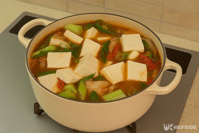 동태찌개에 두부, 대파를 넣은 모습이다. / 위키푸디