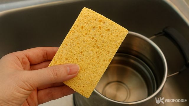 주전자 앞에 수세미를 들고 있다. / 위키푸디