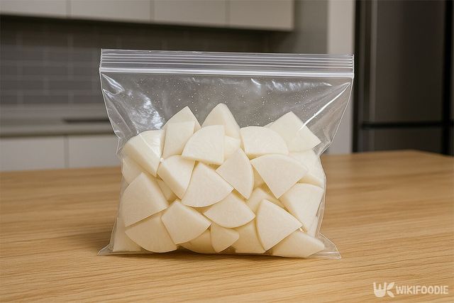 조각 무가 비닐 팩에 담겨 있다. / 위키푸디