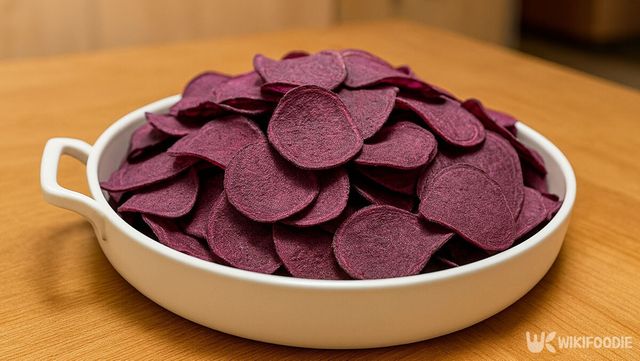 접시에 자색 고구마 칩이 담겨 있다. / 위키푸디