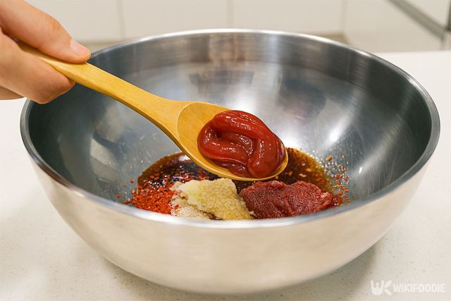 양념장에 케첩을 더하고 있다. / 위키푸디