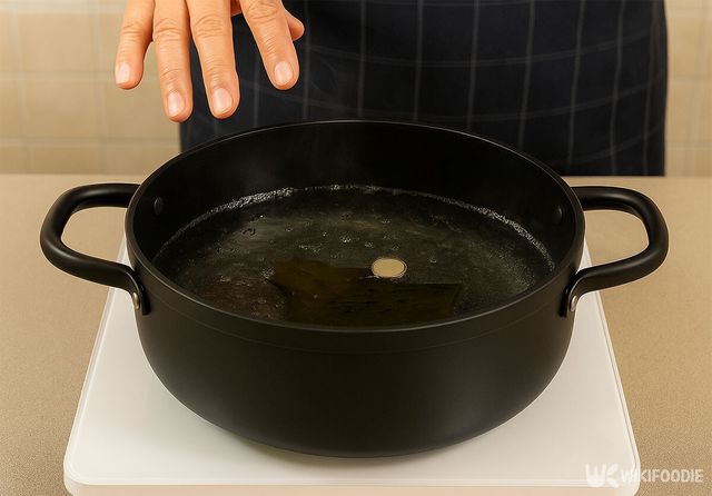 다시마를 넣은 육수가 끓고 있다. / 위키푸디