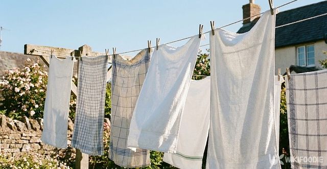 햇볕이 잘 드는 곳에서 수건을 건조하고 있다. / 위키푸디