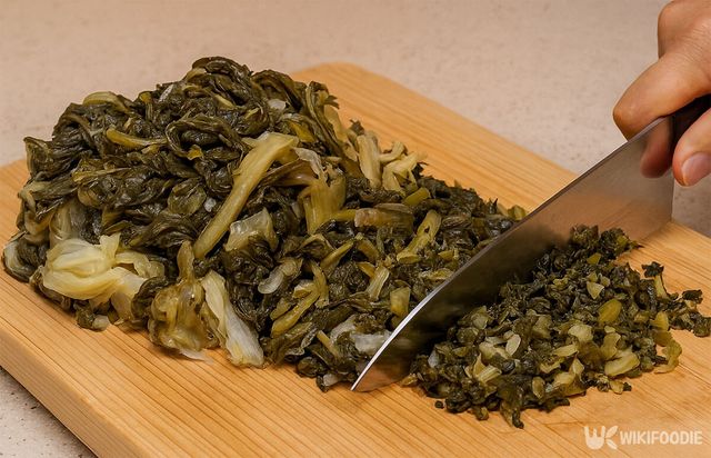 시래기를 자르고 있다. / 위키푸디