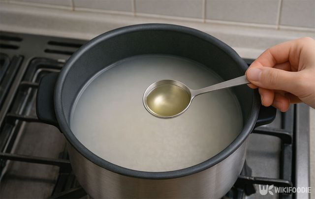 밥솥에 식초를 한 스푼 넣고 있다. / 위키푸디