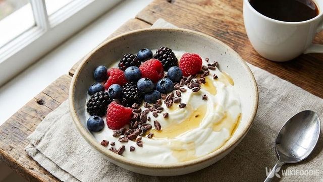 베리와 카카오닙스를 곁들인 요거트 자료 사진. / 위키푸디