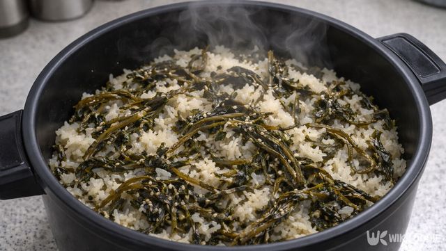 완성된 곤드레밥에 김이 모락모락 나고 있다. / 위키푸디