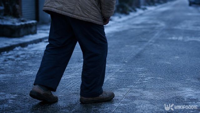 겨울철 길거리에 사람이 걷고 있다. / 위키푸디