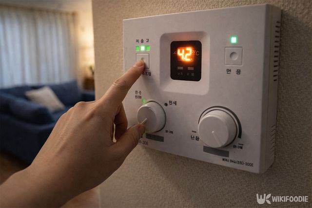 보일러 버튼을 누르고 있다. / 위키푸디