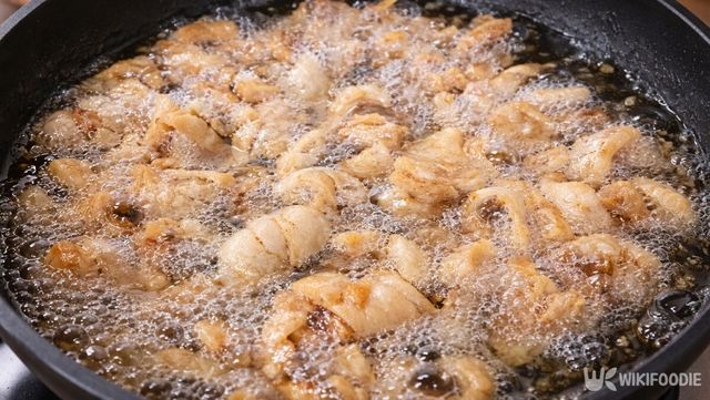 돼지비계를 튀겨 돼지기름을 만들고 있다. / 위키푸디