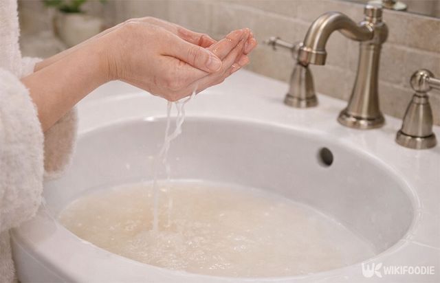 세면대에서 쌀뜨물로 세수하고 있는 모습이다. / 위키푸디