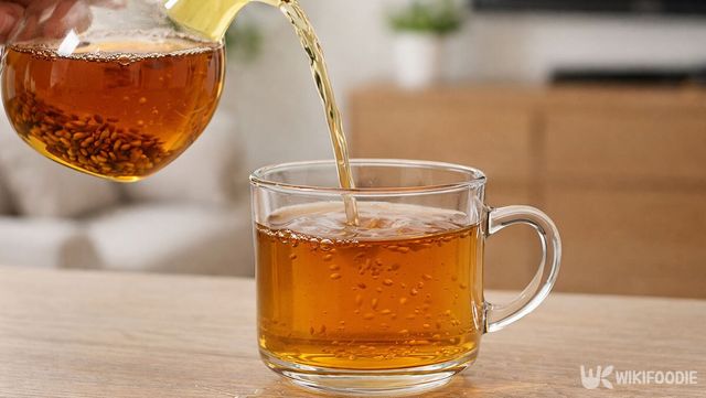 결명자 차를 유리컵에 따르고 있다. / 위키푸디