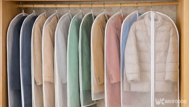 커버를 씌워 외투들을 보관하고 있다. / 위키푸디