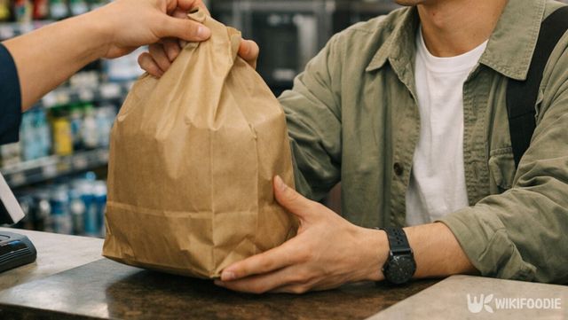 편의점 카운터에서 주문한 상품을 받아 드는 순간이다. / 위키푸디