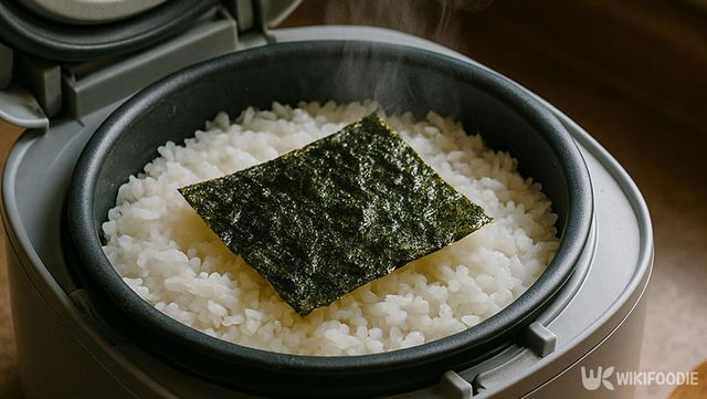 지은 밥 위에 김 한 장을 올려둔 모습이다. / 위키푸디