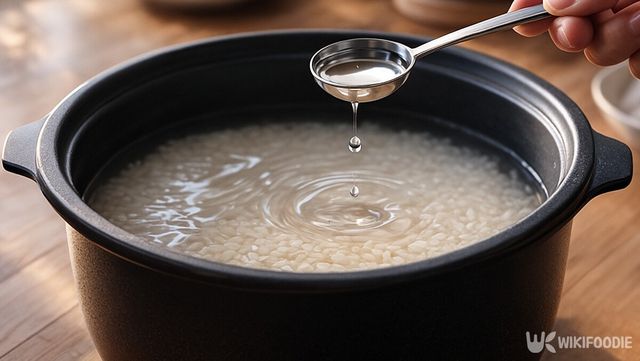 밥물 위로 식초 한 스푼이 떨어지고 있다. / 위키푸디