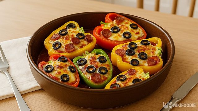 파프리카로 만든 피자가 식탁 위에 놓여 있다. / 위키푸디