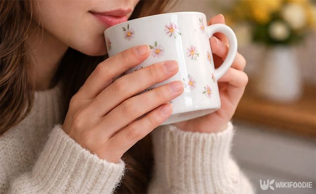 컵 입구에 입을 댄 모습이다. / 위키푸디